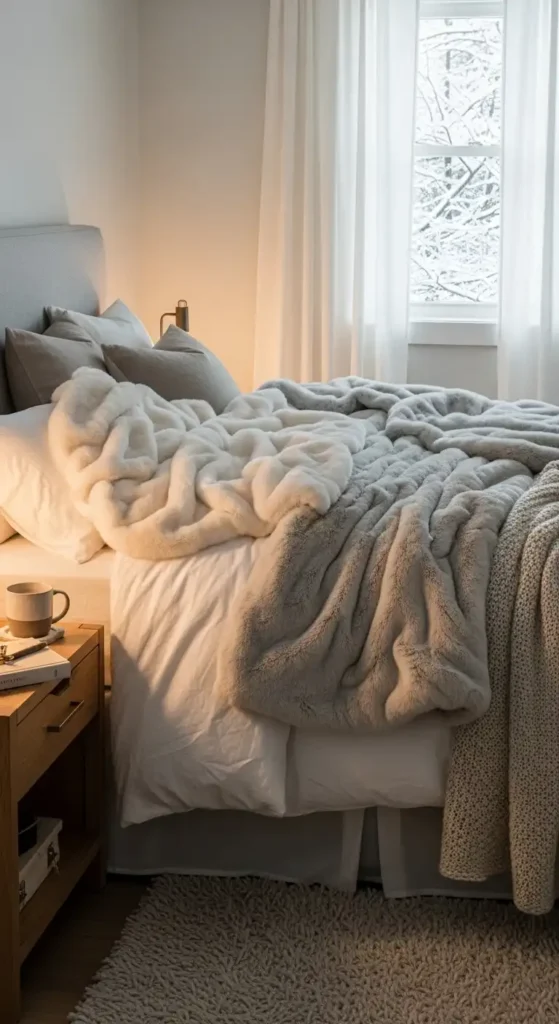 layer-faux-fur-throws-over-the-duvet