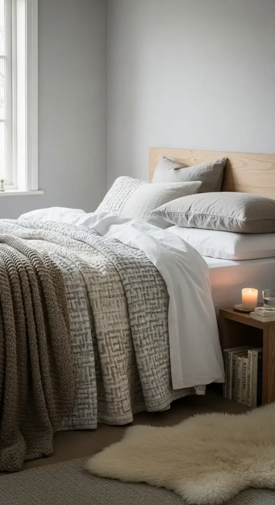 mix-percale-sheets-with-a-textured-quilt