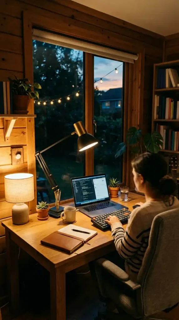 17 Best Summer Home Office Ideas That Feel Fresh and Productive 18 adjustable-lighting-for-evening-work