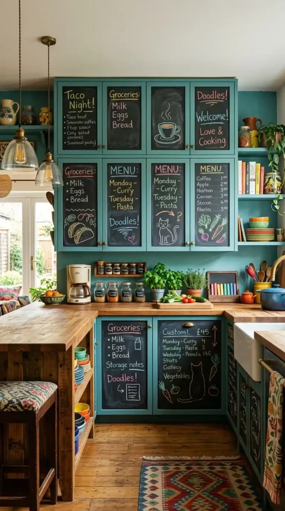 17 Funky Kitchen Designs for a Bold, Modern Home Makeover 14 chalkboard-cabinet-doors