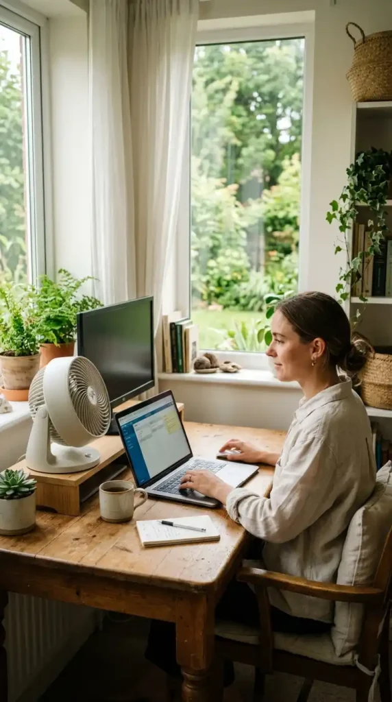 17 Best Summer Home Office Ideas That Feel Fresh and Productive 8 cooling-desk-fan-placement