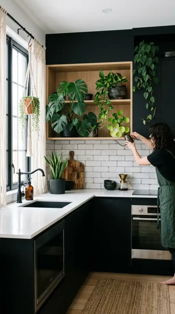 16 Stylish Goth Boho Decor Kitchen Ideas for Modern Homes 6 indoor-plants-for-contrast