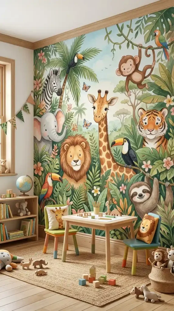 jungle-wall-mural-with-soft-animal-faces