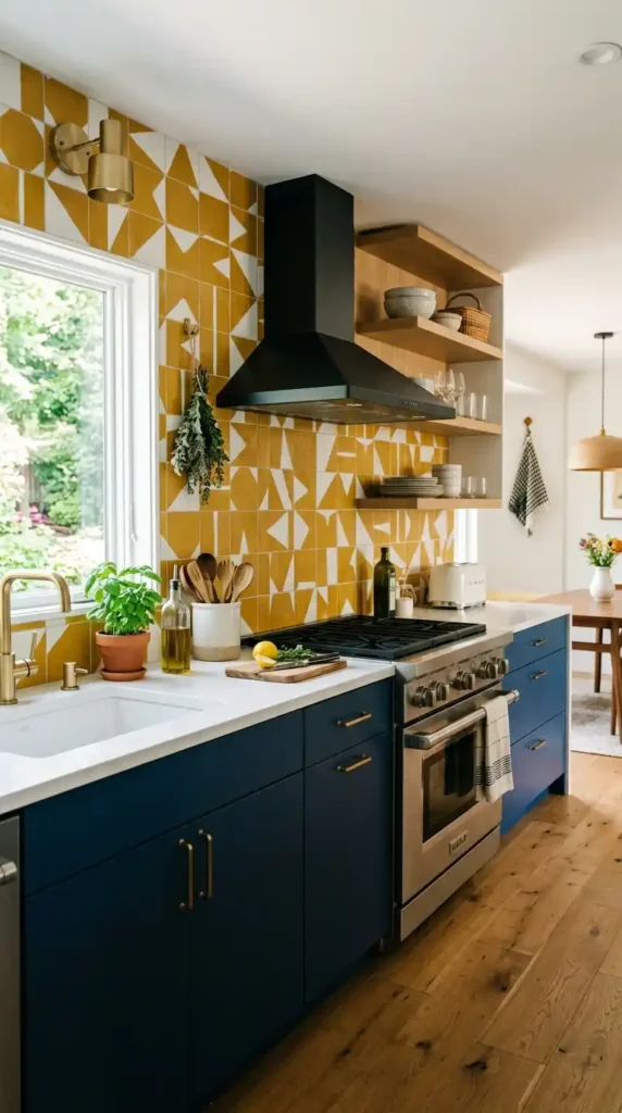 16 Mustard Kitchen Ideas to Create a Cozy and Trendy Cooking Space 3 mustard-and-white-tile-backsplash