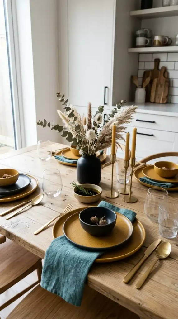 16 Mustard Kitchen Ideas to Create a Cozy and Trendy Cooking Space 15 mustard-dinnerware-and-table-setting