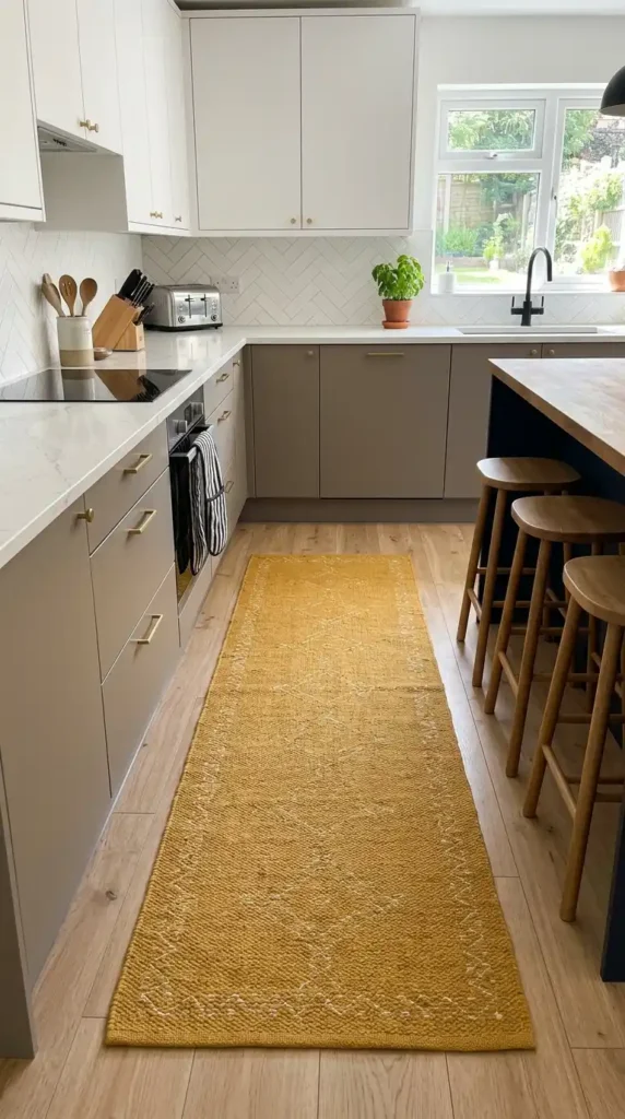 16 Mustard Kitchen Ideas to Create a Cozy and Trendy Cooking Space 7 mustard-kitchen-runner-rug