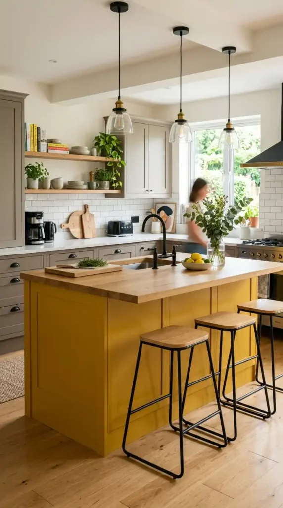 16 Mustard Kitchen Ideas to Create a Cozy and Trendy Cooking Space 11 mustard-painted-kitchen-island