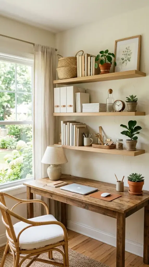 17 Best Summer Home Office Ideas That Feel Fresh and Productive 11 open-shelf-organization-style