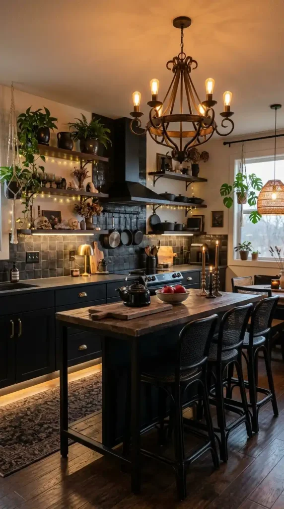 16 Stylish Goth Boho Decor Kitchen Ideas for Modern Homes 17 soft-ambient-lighting-layers
