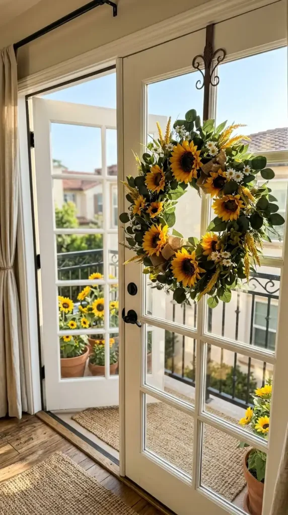 sunflower-wreath-for-balcony-doors