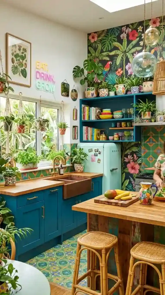 17 Funky Kitchen Designs for a Bold, Modern Home Makeover 15 tropical-or-botanical-decor