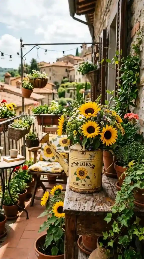 vintage-sunflower-watering-can-display