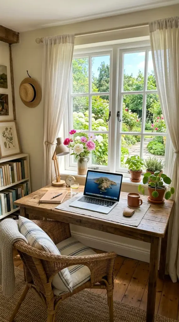 17 Best Summer Home Office Ideas That Feel Fresh and Productive 2 window-facing-desk-setup