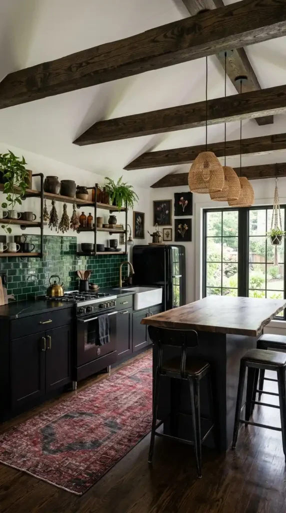 16 Stylish Goth Boho Decor Kitchen Ideas for Modern Homes 14 wooden-ceiling-beams